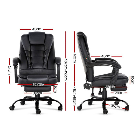 Artiss 2 Point Massage Office Chair PU Leather Footrest Black - RnR Galore