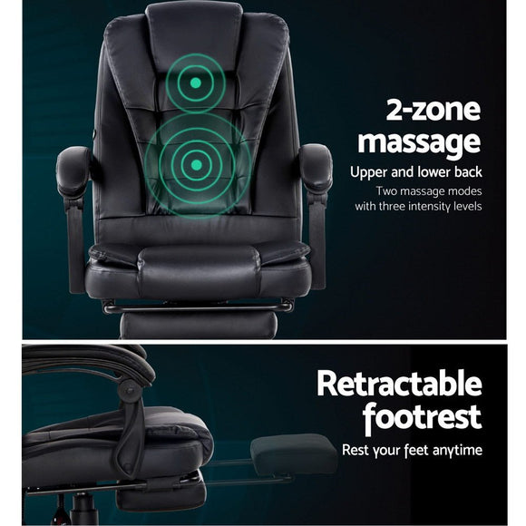 Artiss 2 Point Massage Office Chair PU Leather Footrest Black - RnR Galore