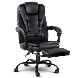 Artiss 2 Point Massage Office Chair PU Leather Footrest Black - RnR Galore