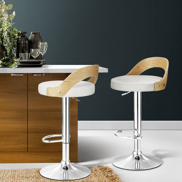 Artiss 2x Bar Stools Adjustable Leather Padded White - RnR Galore