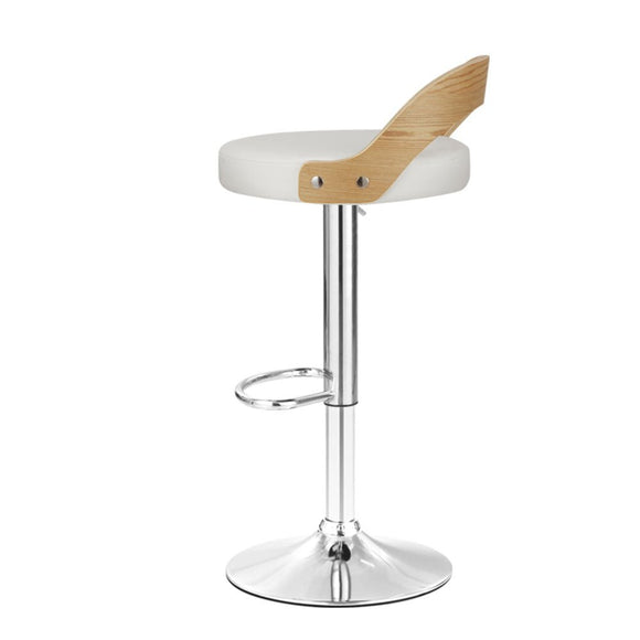 Artiss 2x Bar Stools Adjustable Leather Padded White - RnR Galore