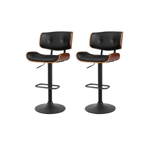 Artiss 2x Bar Stools Gas Lift Leather All Black - RnR Galore