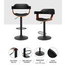 Artiss 2x Bar Stools Gas Lift Leather w/Armrest All Black - RnR Galore