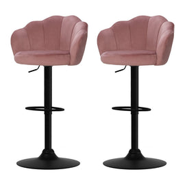 Artiss 2x Bar Stools Gas Lift Velvet Pink - RnR Galore
