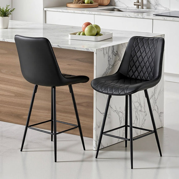 Artiss 2x Bar Stools Kitchen Dining Chair Counter Stool Diamond PU Leather Black - RnR Galore