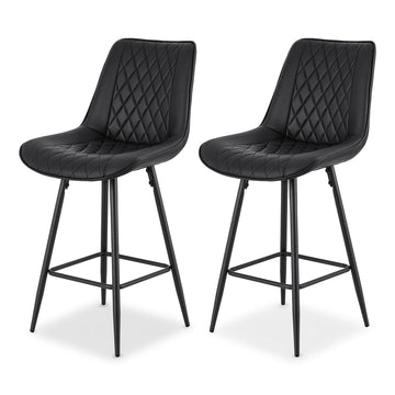 Artiss 2x Bar Stools Kitchen Dining Chair Counter Stool Diamond PU Leather Black - RnR Galore