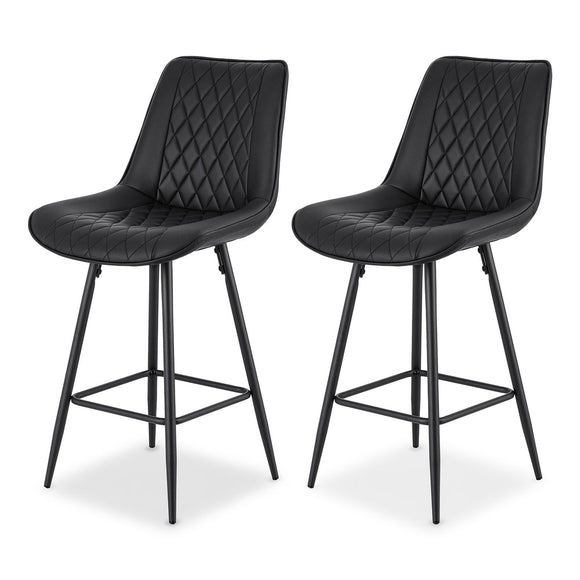 Artiss 2x Bar Stools Kitchen Dining Chair Counter Stool Diamond PU Leather Black - RnR Galore