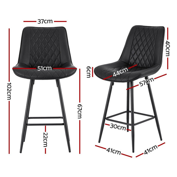 Artiss 2x Bar Stools Kitchen Dining Chair Counter Stool Diamond PU Leather Black - RnR Galore
