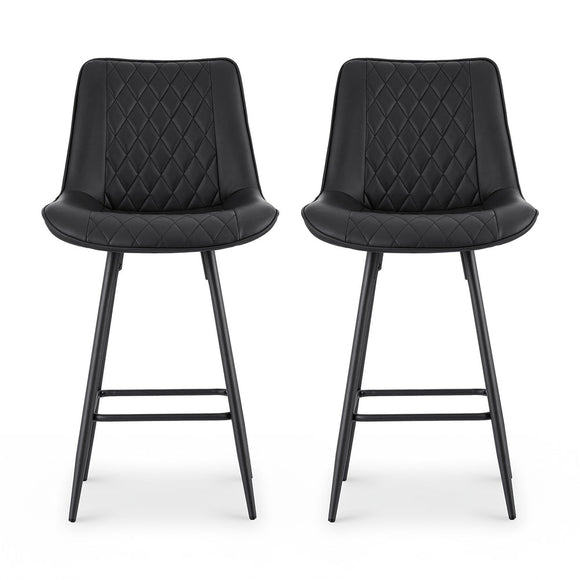 Artiss 2x Bar Stools Kitchen Dining Chair Counter Stool Diamond PU Leather Black - RnR Galore