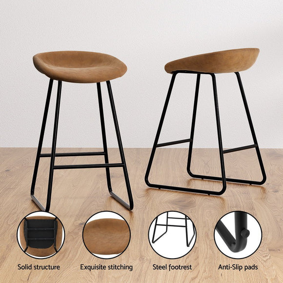 Artiss 2x Bar Stools Kitchen Dining Chairs Counter Stool PU Leather Metal Brown - RnR Galore