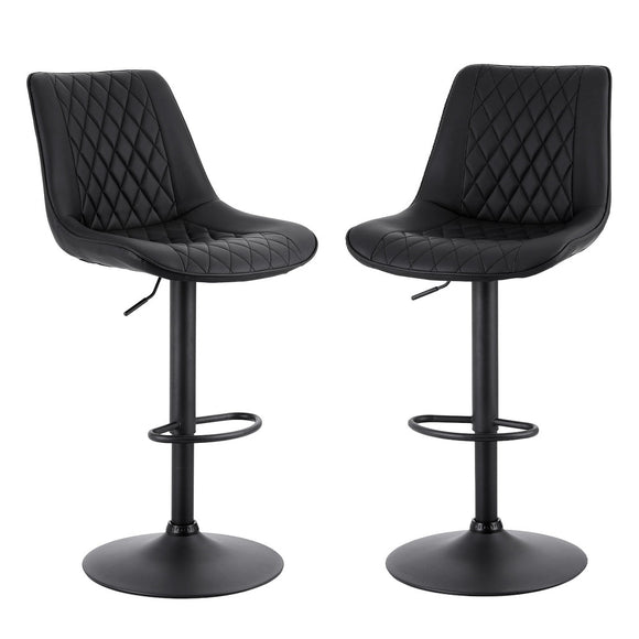 Artiss 2x Bar Stools Kitchen Swivel Gas Lift Counter Chair Diamond Leather Black - RnR Galore