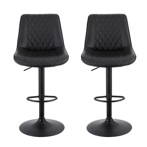 Artiss 2x Bar Stools Kitchen Swivel Gas Lift Counter Chair Diamond Leather Black - RnR Galore