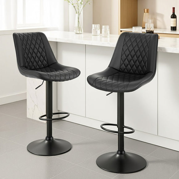 Artiss 2x Bar Stools Kitchen Swivel Gas Lift Counter Chair Diamond Leather Black - RnR Galore