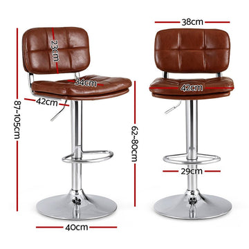 Artiss 2x Bar Stools Kitchen Swivel Gas Lift Counter Chair Tuft PU Leather Brown - RnR Galore