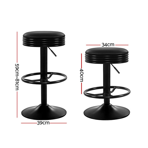 Artiss 2x Bar Stools Leather Padded Gas Lift Black - RnR Galore