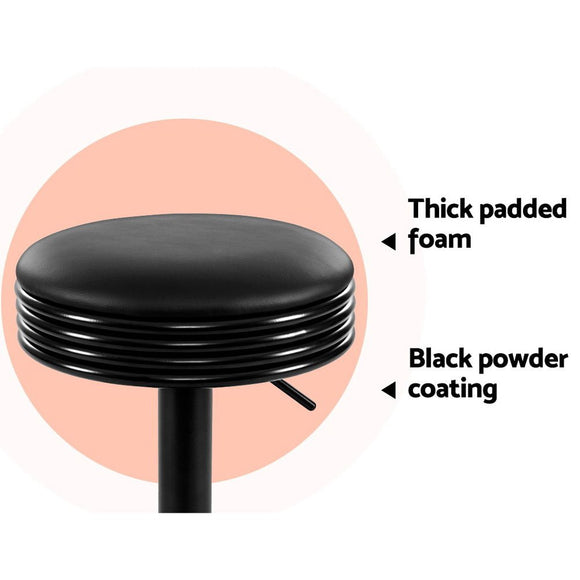 Artiss 2x Bar Stools Leather Padded Gas Lift Black - RnR Galore