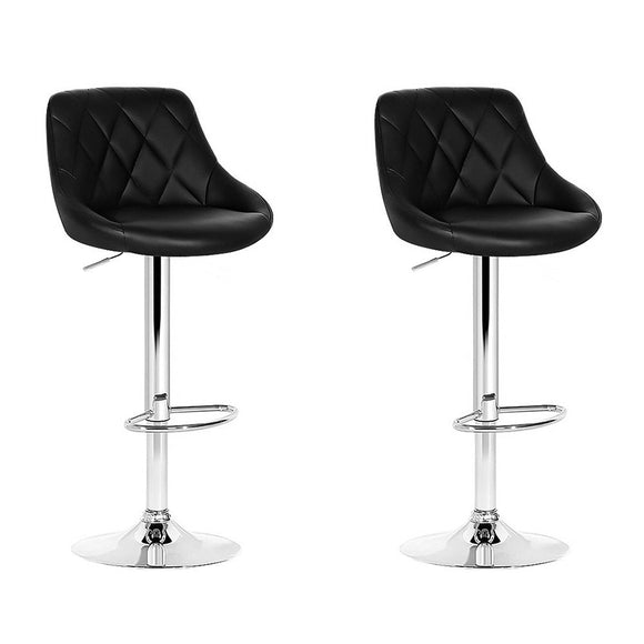 Artiss 2x Bar Stools Leather Padded Gas Lift Stool Black - RnR Galore