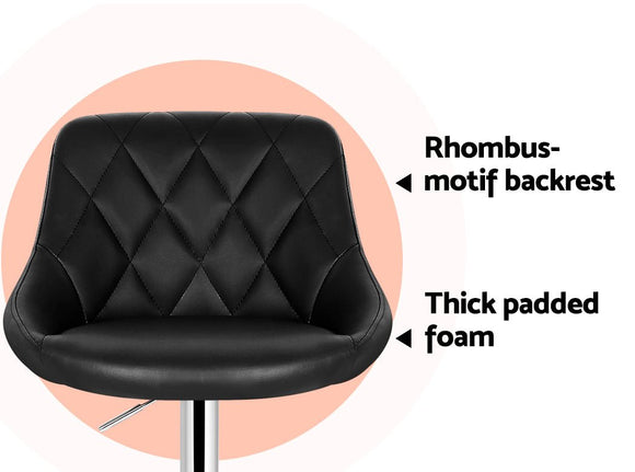 Artiss 2x Bar Stools Leather Padded Gas Lift Stool Black - RnR Galore