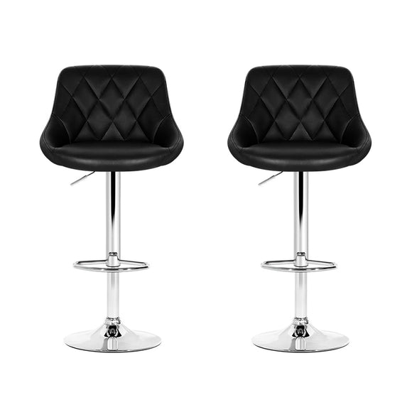 Artiss 2x Bar Stools Leather Padded Gas Lift Stool Black - RnR Galore