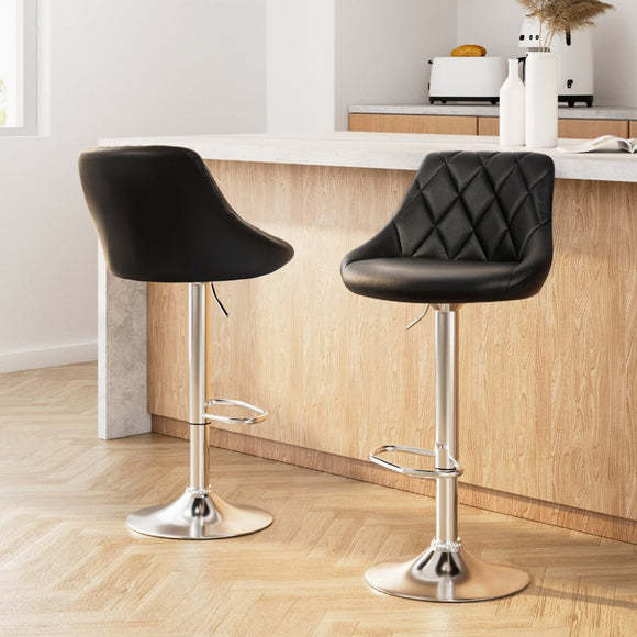 Artiss 2x Bar Stools Leather Padded Gas Lift Stool Black - RnR Galore