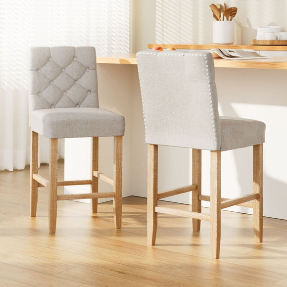 Artiss 2x Bar Stools Linen Upholstered Chairs - RnR Galore