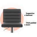 Artiss 2x Bar Stools Padded Leather Gas Lift Grey - RnR Galore