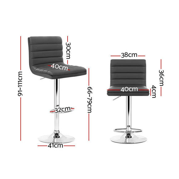 Artiss 2x Bar Stools Padded Leather Gas Lift Grey - RnR Galore