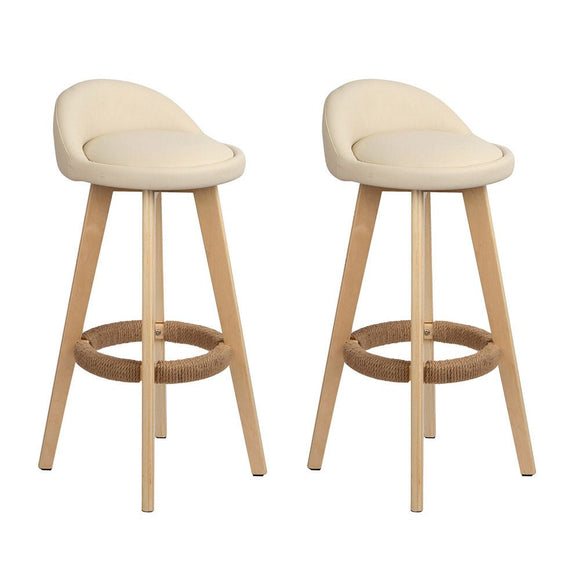 Artiss 2x Bar Stools Padded Leather Wooden Beige - RnR Galore