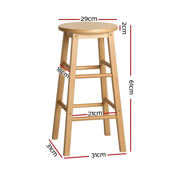 Artiss 2x Bar Stools Round Chairs Wooden Nature - RnR Galore