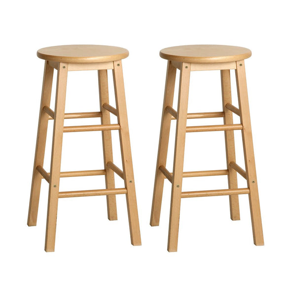 Artiss 2x Bar Stools Round Chairs Wooden Nature - RnR Galore