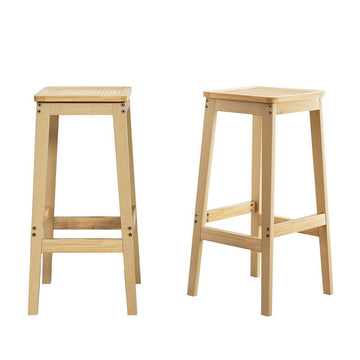 Artiss 2x Bar Stools Rubber Wood Stool Counter Chair Rattan Barstools Kitchen - RnR Galore