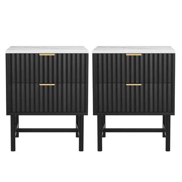 Artiss 2x Bedside Table 2 Drawers - Black - RnR Galore