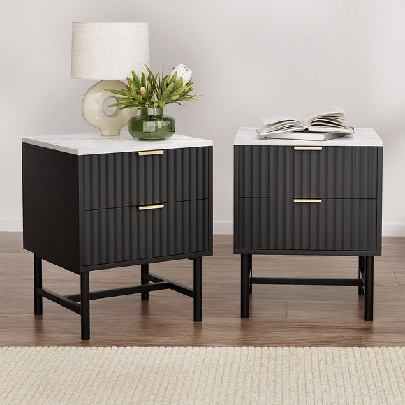 Artiss 2x Bedside Table 2 Drawers - Black - RnR Galore