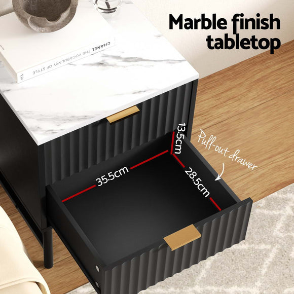 Artiss 2x Bedside Table 2 Drawers - Black - RnR Galore