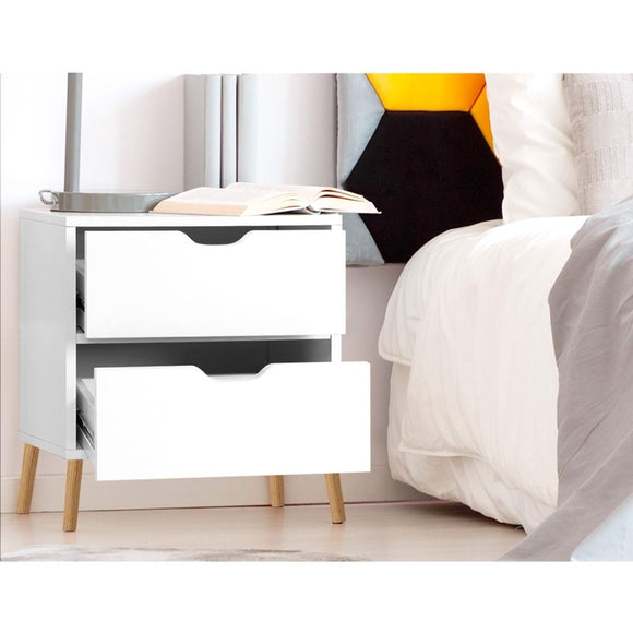Artiss 2X Bedside Table 2 Drawers - BODEN White - RnR Galore