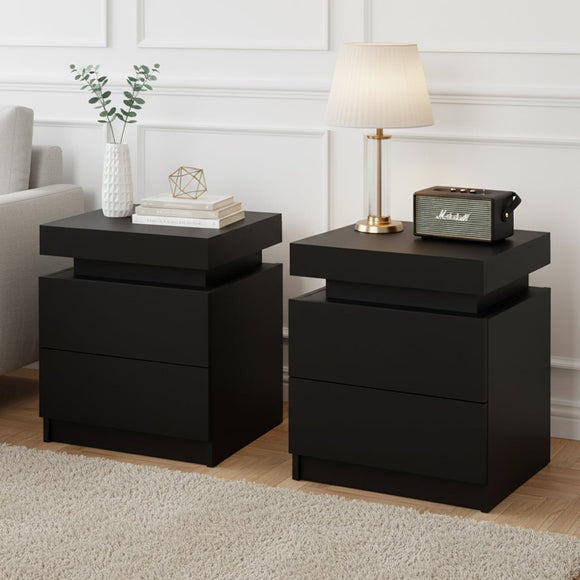 Artiss 2X Bedside Table 2 Drawers Lift - up Storage Black - RnR Galore