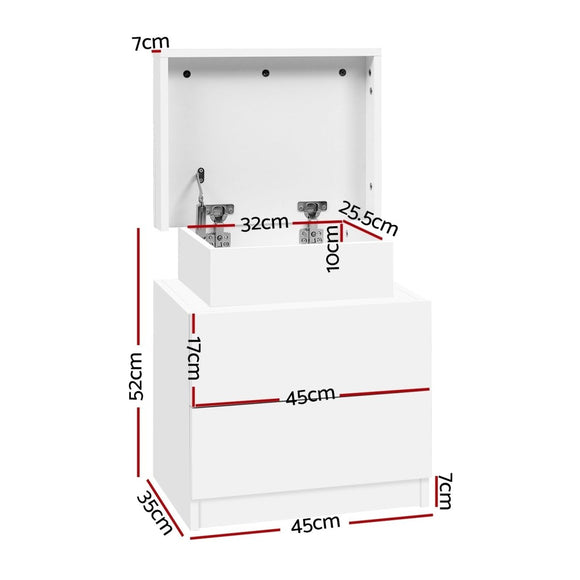 Artiss 2X Bedside Table 2 Drawers Lift - up Storage White - RnR Galore