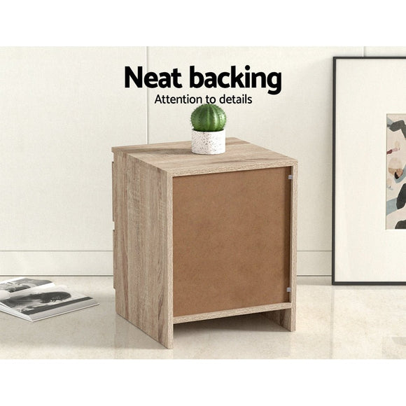 Artiss 2x Bedside Table 2 Drawers - PEPE Oak - RnR Galore