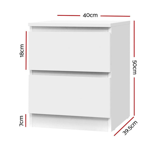 Artiss 2x Bedside Table 2 Drawers - PEPE White - RnR Galore