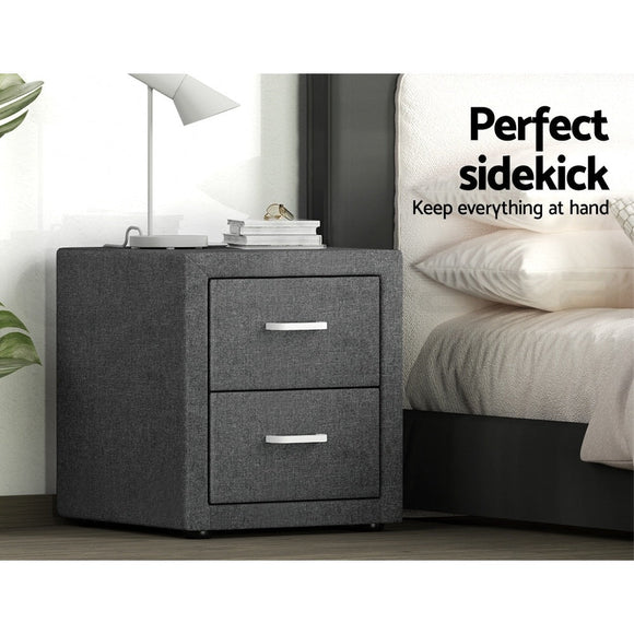 Artiss 2X Bedside Table 2 Drawers Side Table Fabric - CADEN Grey - RnR Galore