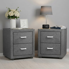Artiss 2X Bedside Table 2 Drawers Side Table Fabric - CADEN Grey - RnR Galore