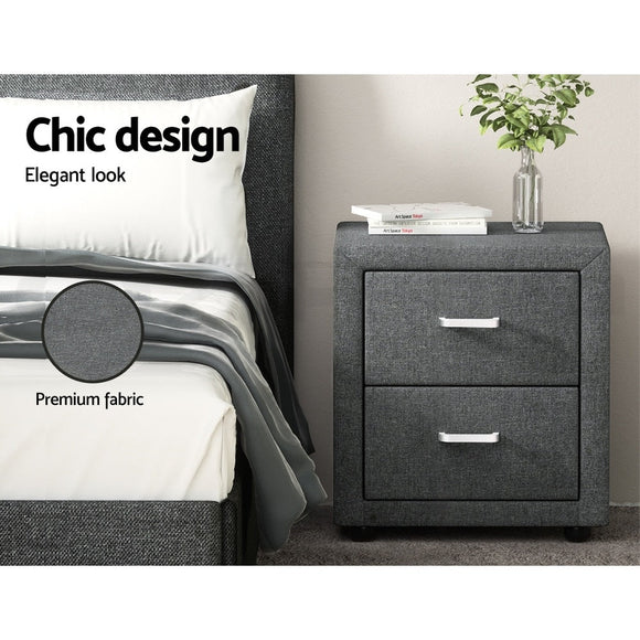Artiss 2X Bedside Table 2 Drawers Side Table Fabric - CADEN Grey - RnR Galore