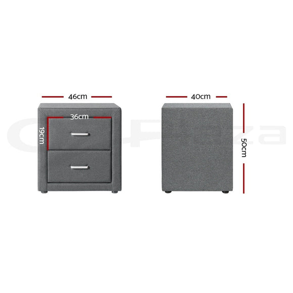 Artiss 2X Bedside Table 2 Drawers Side Table Fabric - CADEN Grey - RnR Galore