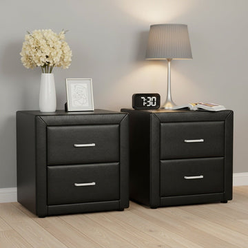 Artiss 2X Bedside Table 2 Drawers Side Table Leather - CADEN Black - RnR Galore