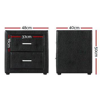 Artiss 2X Bedside Table 2 Drawers Side Table Leather - CADEN Black - RnR Galore