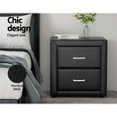 Artiss 2X Bedside Table 2 Drawers Side Table Leather - CADEN Black - RnR Galore