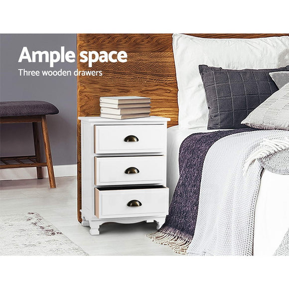 Artiss 2x Bedside Table 3 Drawers Vintage - THYME White - RnR Galore