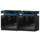 Artiss 2X Bedside Table LED 2 Drawers Lift - up Storage - COLEY Black - RnR Galore