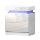 Artiss 2X Bedside Table LED 2 Drawers Lift - up Storage - COLEY White - RnR Galore