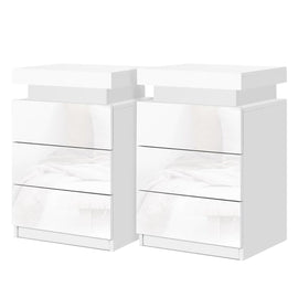 Artiss 2X Bedside Table LED 3 Drawers - COLEY White - RnR Galore